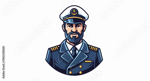 A uniformed man with a beard, wearing a cap with an anchor