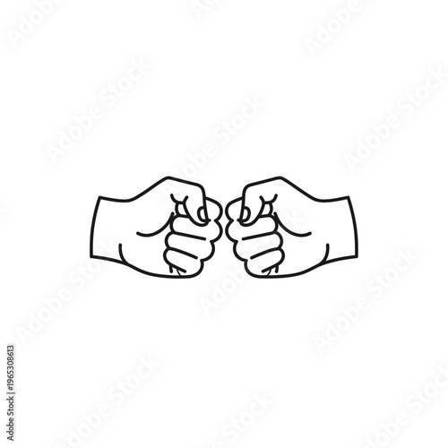 Two fists bumping, symbol of agreement, teamwork, and solidarity, outline illustration