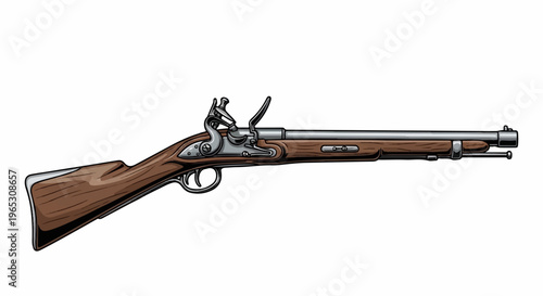 Vintage flintlock musket with detailed wooden stock and metal mechanisms