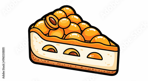 A slice of fruit pie with a creamy filling and golden crust