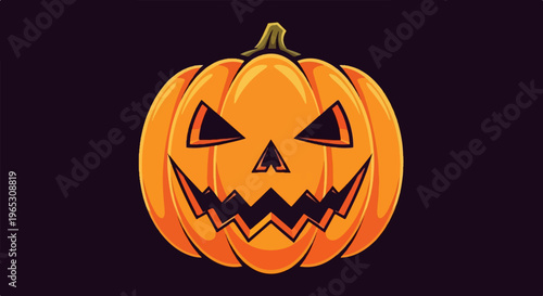 A carved pumpkin with a menacing grin and triangular eyes
