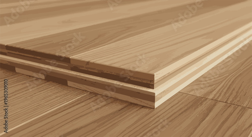 Stack of wooden planks on a wooden floor surface, natural wood grain texture