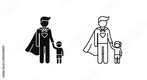 Superhero parents holding hands with kids Vector