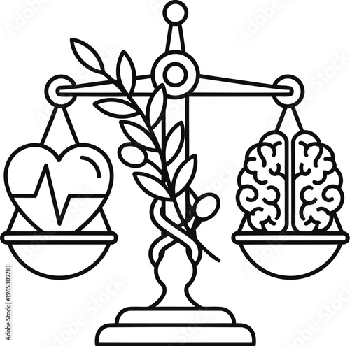 A symbolic line art illustration representing the balance between emotional heart and logic brain