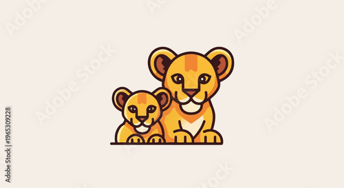 A mother and cub lion cartoon