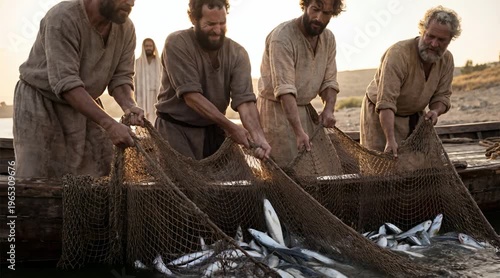 Disciples Struggling with Overflowing Catch