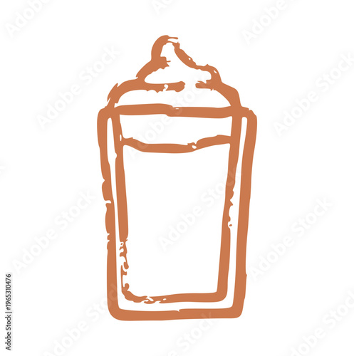 iced coffee whipped cream, hand drawn, crayon wax, doodle element, frappuccino beverage, cold latte, or sweet drink concept, rough texture drawing icon