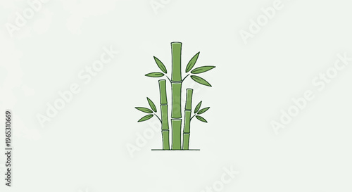 Stylized green bamboo stalks with leaves on a light background