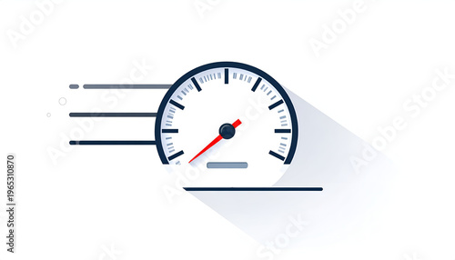 Speedometer gauge showing fast speed in vector style with red needle and motion lines