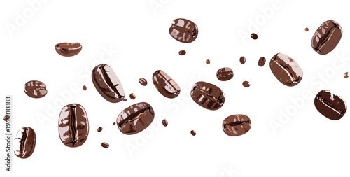 flying coffee beans on white background vector graphic design