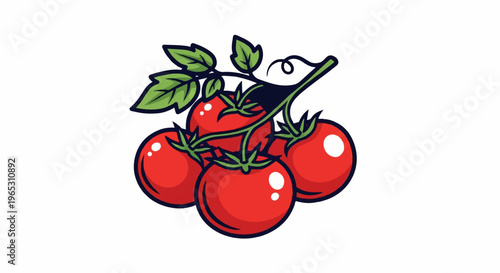 Fresh red tomatoes on the vine with green leaves