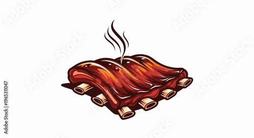 Glazed, smoked pork ribs with steam rising upwards