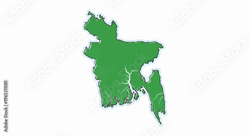 Green outline map of Bangladesh with rivers