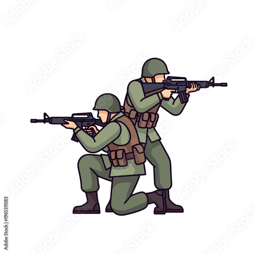 Military Soldiers Aiming Rifles, Ready for Combat, Tactical Team