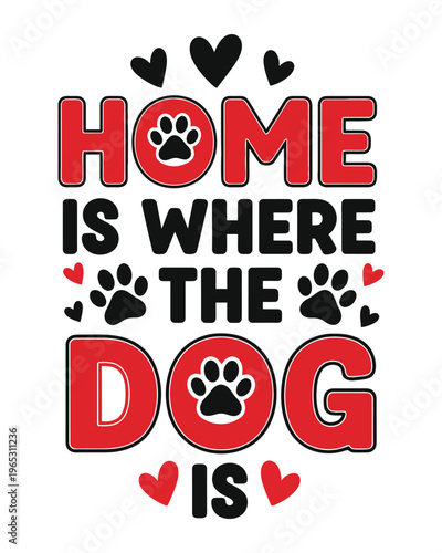  paw prints and hearts, Red and black pet owner t-shirt design graphic