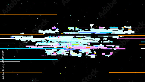 Pixelated glitch vector with red pink tones, digitalism concept in pixel art aesthetics for tech and gaming use. Ideal for tech branding, UI, and sci-fi graphics.