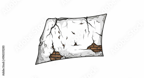 Crumbling plaster reveals exposed brickwork on an old wall