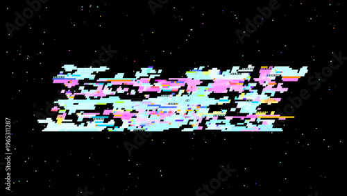 Pixelated glitch vector with red pink tones, digitalism concept in pixel art aesthetics for tech and gaming use. Dark background with subtle noise enhances contrast. Ideal for tech branding, UI, an...