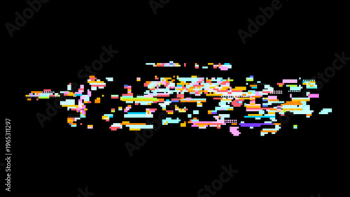 Abstract digital glitch vector in pixel art style with red pink accents, focused on digitalization and data transformation. Ideal for tech branding, UI, and sci-fi graphics.