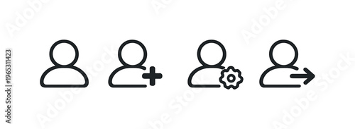 Minimal user profile icons showing add, settings, and remove actions on a dark gray background, representing account management and interface controls