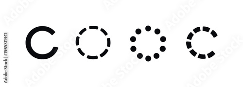 Minimal grayscale interface showing four circular loading indicators in different progress styles on a soft blurred background, representing buffering and waiting