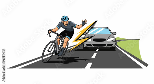 Cyclist in distress narrowly avoids car collision on road