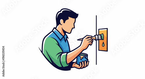 Person painting a wall with a brush and can of paint