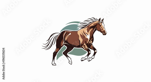 Dynamic illustration of a bay horse in full stride