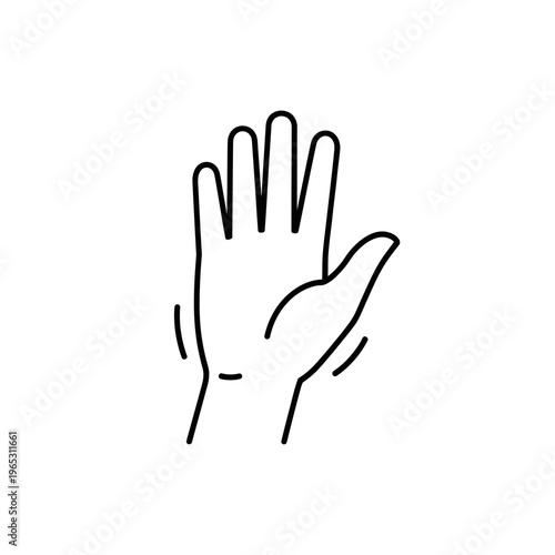 Minimalist Line Art of a Raised Open Hand, Vector Illustration