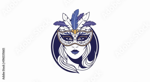 Elegant woman wearing a decorative feathered mask