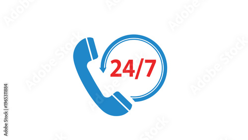 Customer service icon showing a telephone handset with a circular arrow and 24-7 text indicating around the clock availability.