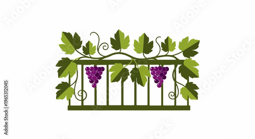 Green fence with purple grapes and leaves