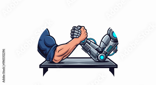 Human arm wrestles robotic arm in a contest of strength