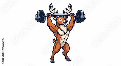 Muscular cartoon deer lifting weights with impressive physique