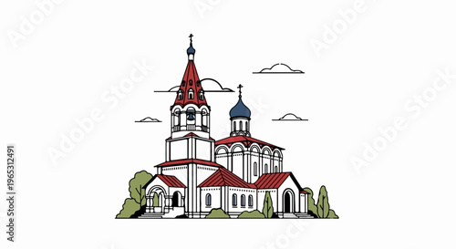 Ornate Eastern Orthodox church building with bell tower