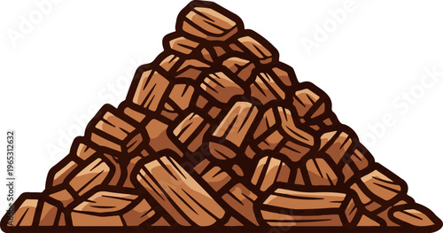 Pile of chopped wood pieces, brown and beige tones, cartoon style