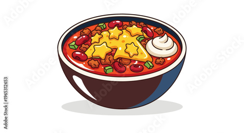 Hearty Chili Bowl with Star Cheese Topping and Sour Cream, Delicious Comfort Food