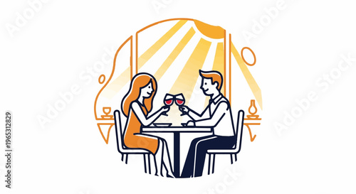 Couple toasting with red wine in a sunlit restaurant