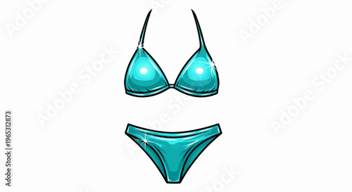 Shiny turquoise two-piece swimsuit with sparkling highlights