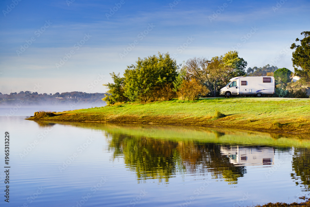 Fototapeta premium Camper rv camping on nature in Portugal