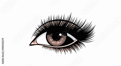 Artistic close-up illustration of a feminine eye with long, dark lashes