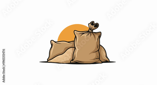 Two full burlap sacks of granular material with a rounded shape behind