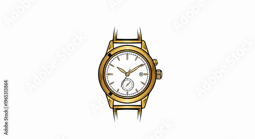 A golden analog wristwatch with a white dial and gold hands