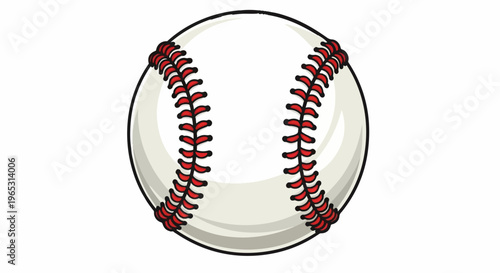 A detailed illustration of a classic white baseball with red stitching