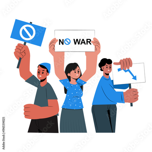 Illustration of People Protesting War and Economic Crisis