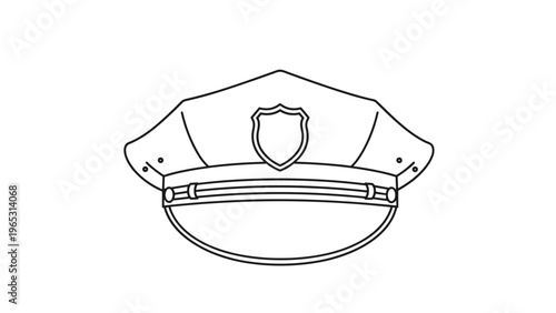 Professional officer hat vector illustration showing a peaked cap with a shield emblem suitable for law enforcement.