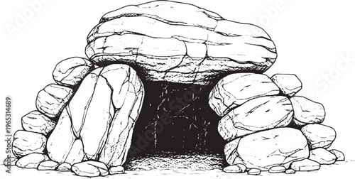 Ancient stone structure with large rocks forming an entrance and shelter megalith