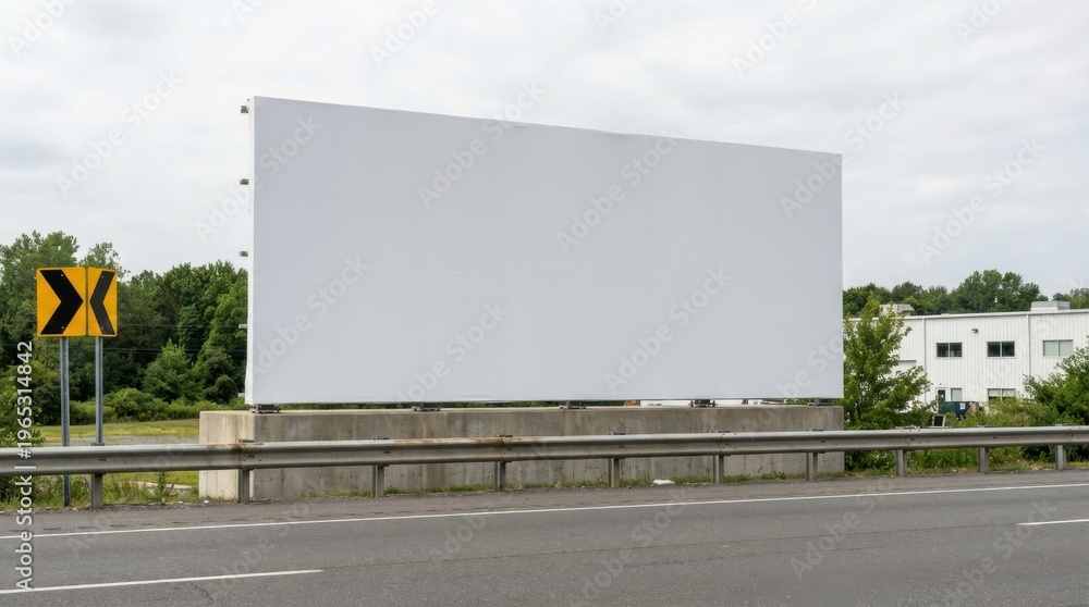 Fototapeta premium Blank billboard on a highway with a yellow chevron sign