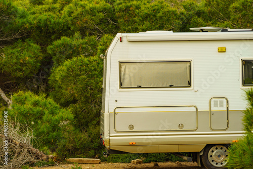 Camper rv camping on coast