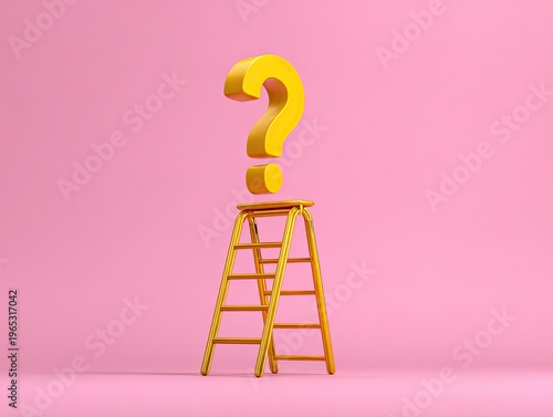 Yellow question mark on ladder pink.
